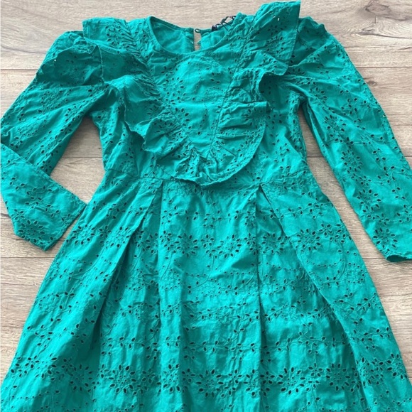 ZARA LARGE EMBROIDERED EYELET GREEN MIDI DRESS LARGE - Picture 4 of 8